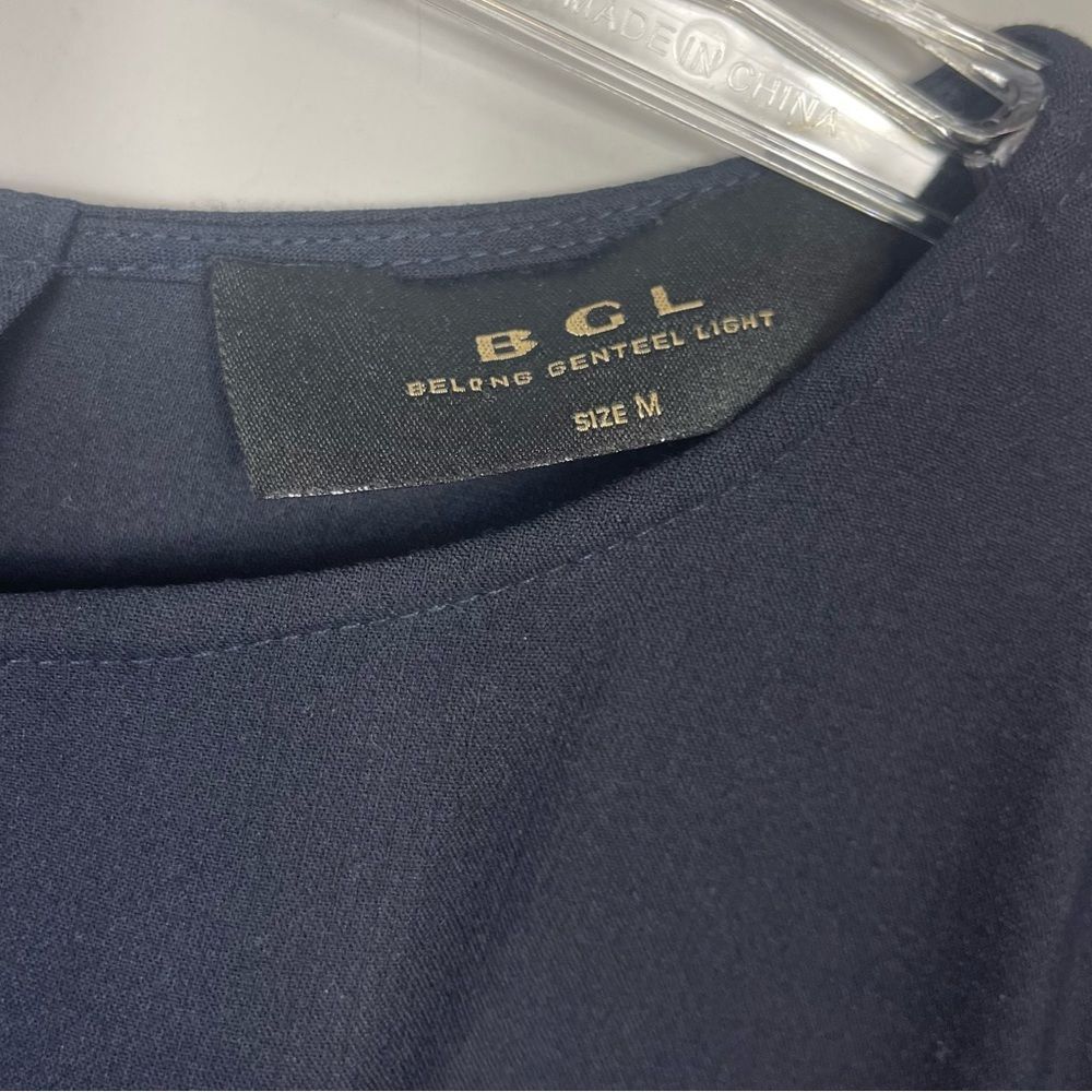 BGL Belong Genteel Navy Wrap Dress Boatneck Midi Knee Length Belted Work Dress S - Picture 14 of 16
